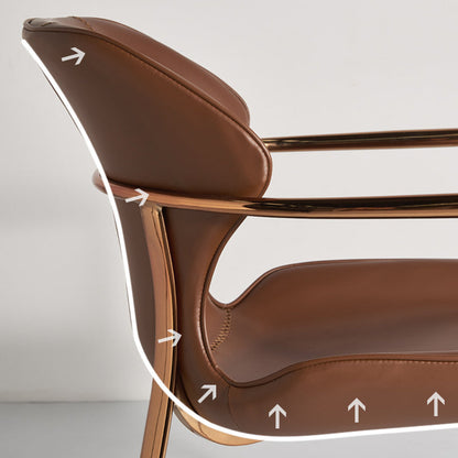 Contemporary Nordic Square Rectangular Saddle Leather Stainless Steel Dining Chair Backrest Armrest For Dining Room & Kitchen