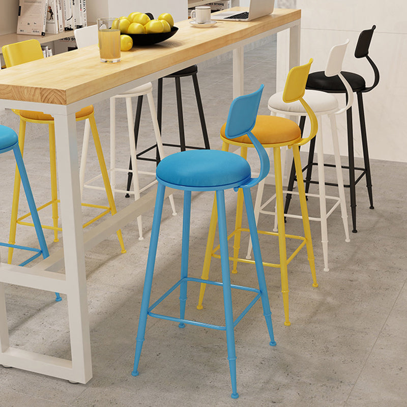Modern Minimalist Round PU Leather Galvanized Steel Bar Stool Backrest Armless For Dining Room & Kitchen
