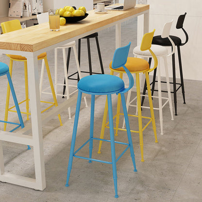 Modern Minimalist Round PU Leather Galvanized Steel Bar Stool Backrest Armless For Dining Room & Kitchen