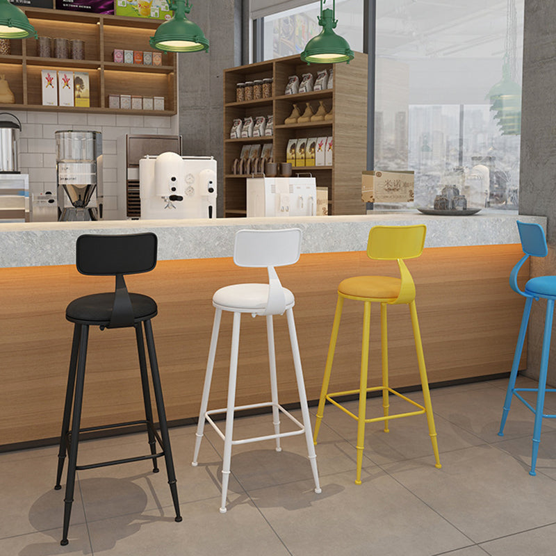 Modern Minimalist Round PU Leather Galvanized Steel Bar Stool Backrest Armless For Dining Room & Kitchen