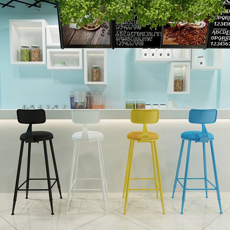 Modern Minimalist Round PU Leather Galvanized Steel Bar Stool Backrest Armless For Dining Room & Kitchen