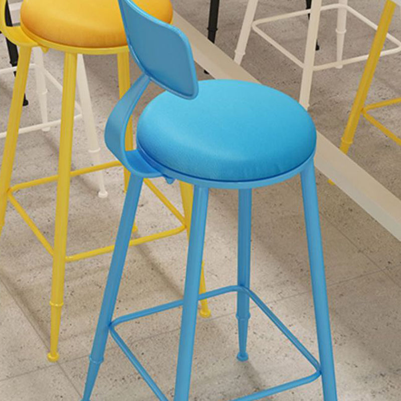 Modern Minimalist Round PU Leather Galvanized Steel Bar Stool Backrest Armless For Dining Room & Kitchen