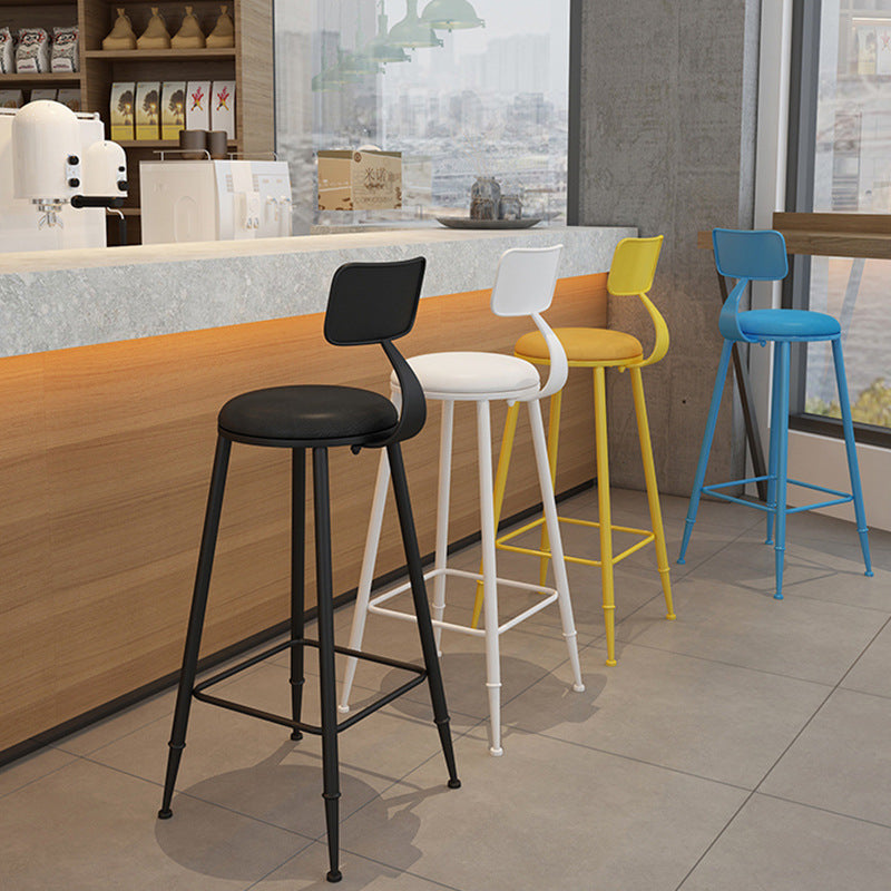 Modern Minimalist Round PU Leather Galvanized Steel Bar Stool Backrest Armless For Dining Room & Kitchen