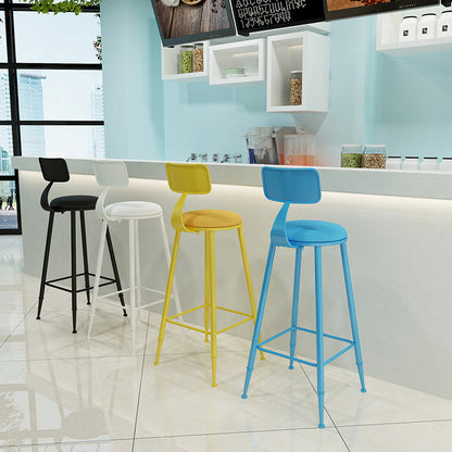 Modern Minimalist Round PU Leather Galvanized Steel Bar Stool Backrest Armless For Dining Room & Kitchen