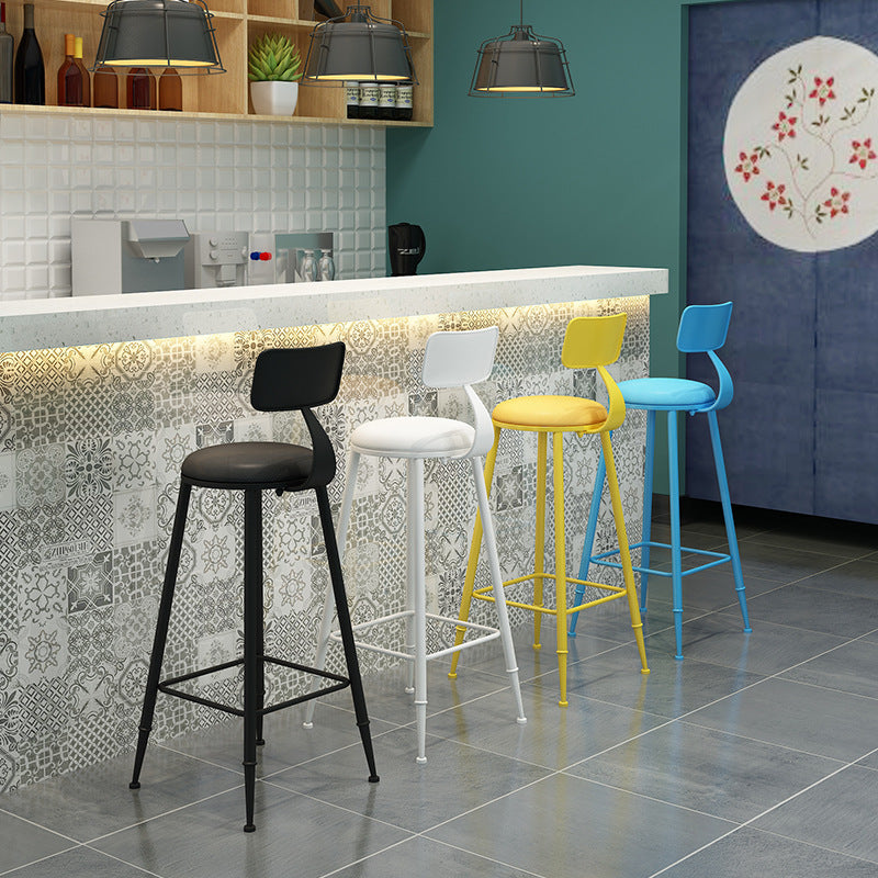 Modern Minimalist Round PU Leather Galvanized Steel Bar Stool Backrest Armless For Dining Room & Kitchen
