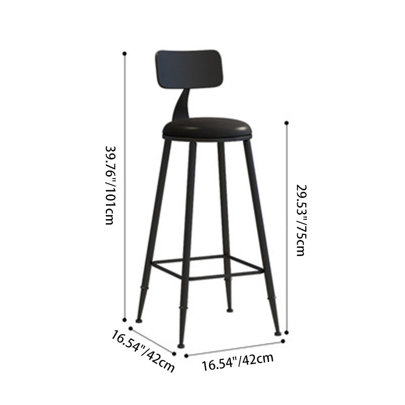 Modern Minimalist Round PU Leather Galvanized Steel Bar Stool Backrest Armless For Dining Room & Kitchen