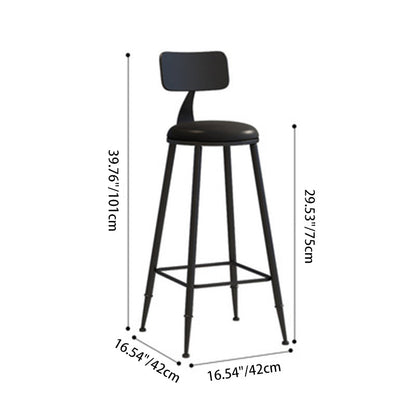 Modern Minimalist Round PU Leather Galvanized Steel Bar Stool Backrest Armless For Dining Room & Kitchen