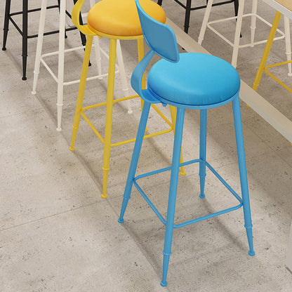 Modern Minimalist Round PU Leather Galvanized Steel Bar Stool Backrest Armless For Dining Room & Kitchen