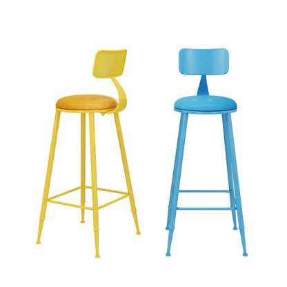Modern Minimalist Round PU Leather Galvanized Steel Bar Stool Backrest Armless For Dining Room & Kitchen