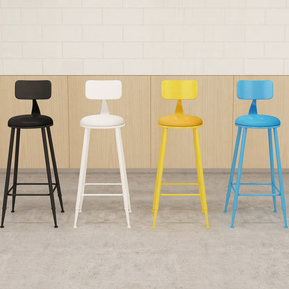 Modern Minimalist Round PU Leather Galvanized Steel Bar Stool Backrest Armless For Dining Room & Kitchen