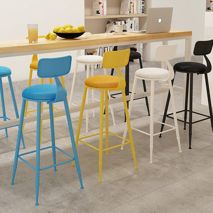 Modern Minimalist Round PU Leather Galvanized Steel Bar Stool Backrest Armless For Dining Room & Kitchen