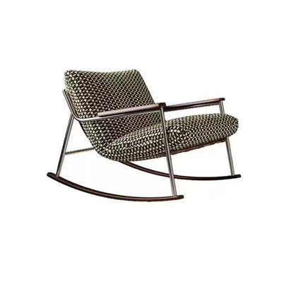 Contemporary Nordic Square Rectangular Woven Fabric Ash Wood Stainless Steel Removable Rocking Chair Backrest Armrest For Living Room