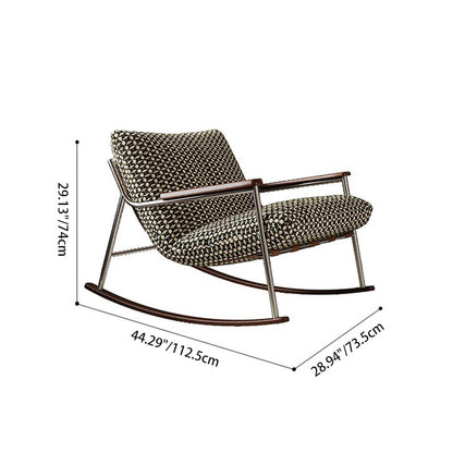Contemporary Nordic Square Rectangular Woven Fabric Ash Wood Stainless Steel Removable Rocking Chair Backrest Armrest For Living Room