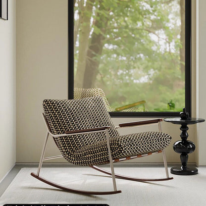 Contemporary Nordic Square Rectangular Woven Fabric Ash Wood Stainless Steel Removable Rocking Chair Backrest Armrest For Living Room