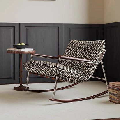 Contemporary Nordic Square Rectangular Woven Fabric Ash Wood Stainless Steel Removable Rocking Chair Backrest Armrest For Living Room
