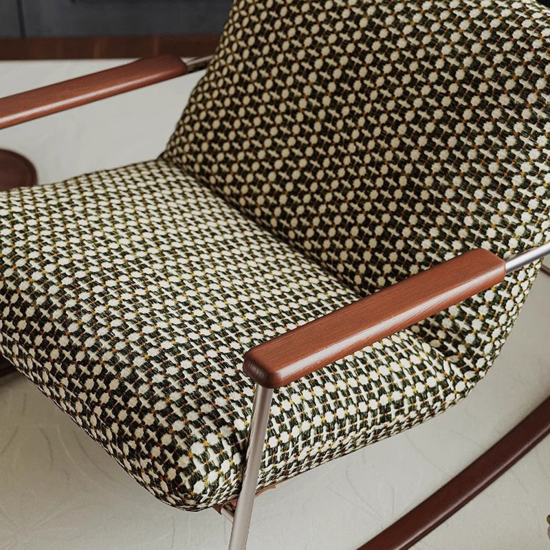 Contemporary Nordic Square Rectangular Woven Fabric Ash Wood Stainless Steel Removable Rocking Chair Backrest Armrest For Living Room