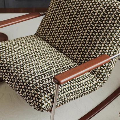 Contemporary Nordic Square Rectangular Woven Fabric Ash Wood Stainless Steel Removable Rocking Chair Backrest Armrest For Living Room