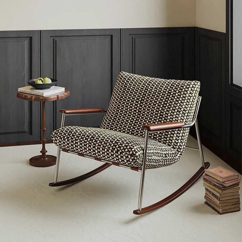 Contemporary Nordic Square Rectangular Woven Fabric Ash Wood Stainless Steel Removable Rocking Chair Backrest Armrest For Living Room