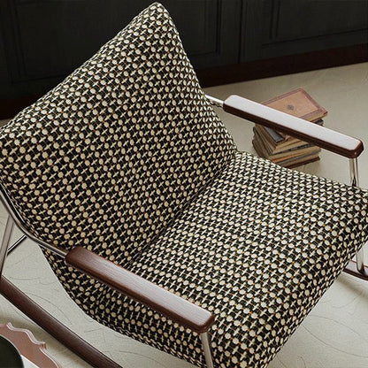 Contemporary Nordic Square Rectangular Woven Fabric Ash Wood Stainless Steel Removable Rocking Chair Backrest Armrest For Living Room