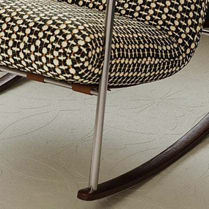 Contemporary Nordic Square Rectangular Woven Fabric Ash Wood Stainless Steel Removable Rocking Chair Backrest Armrest For Living Room