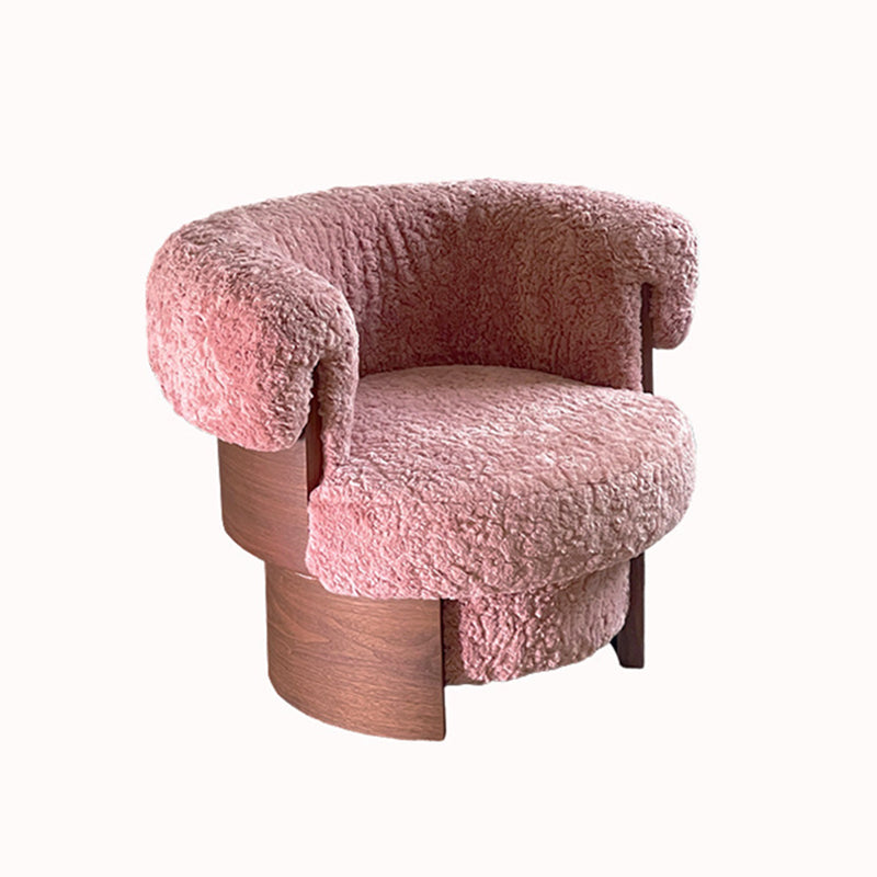 Contemporary Nordic Round Lamb Fleece Solid Wood Plywood Accent Chair Backrest Armrest For Living Room