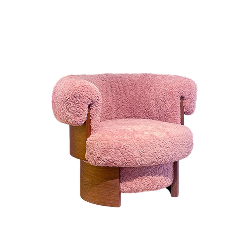 Contemporary Nordic Round Lamb Fleece Solid Wood Plywood Accent Chair Backrest Armrest For Living Room