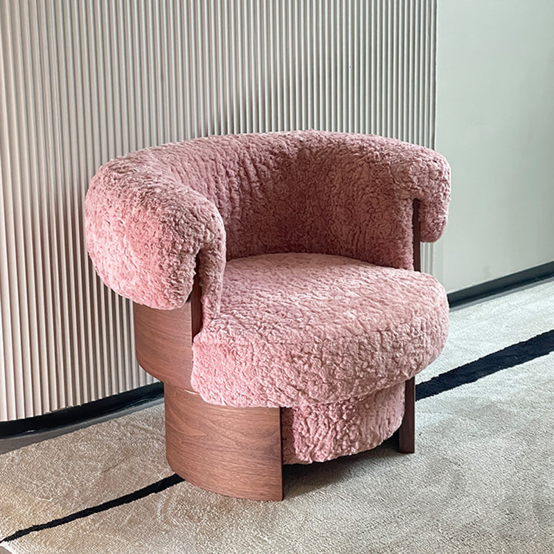 Contemporary Nordic Round Lamb Fleece Solid Wood Plywood Accent Chair Backrest Armrest For Living Room
