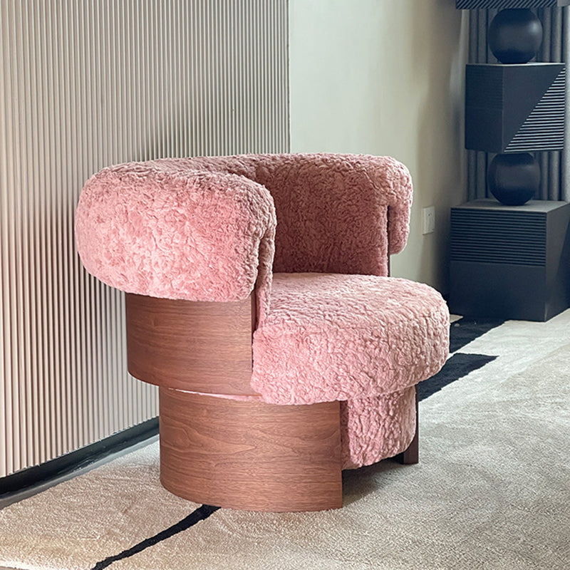 Contemporary Nordic Round Lamb Fleece Solid Wood Plywood Accent Chair Backrest Armrest For Living Room