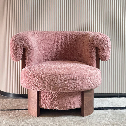 Contemporary Nordic Round Lamb Fleece Solid Wood Plywood Accent Chair Backrest Armrest For Living Room