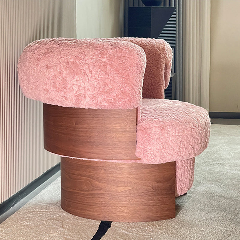 Contemporary Nordic Round Lamb Fleece Solid Wood Plywood Accent Chair Backrest Armrest For Living Room