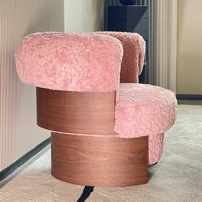 Contemporary Nordic Round Lamb Fleece Solid Wood Plywood Accent Chair Backrest Armrest For Living Room