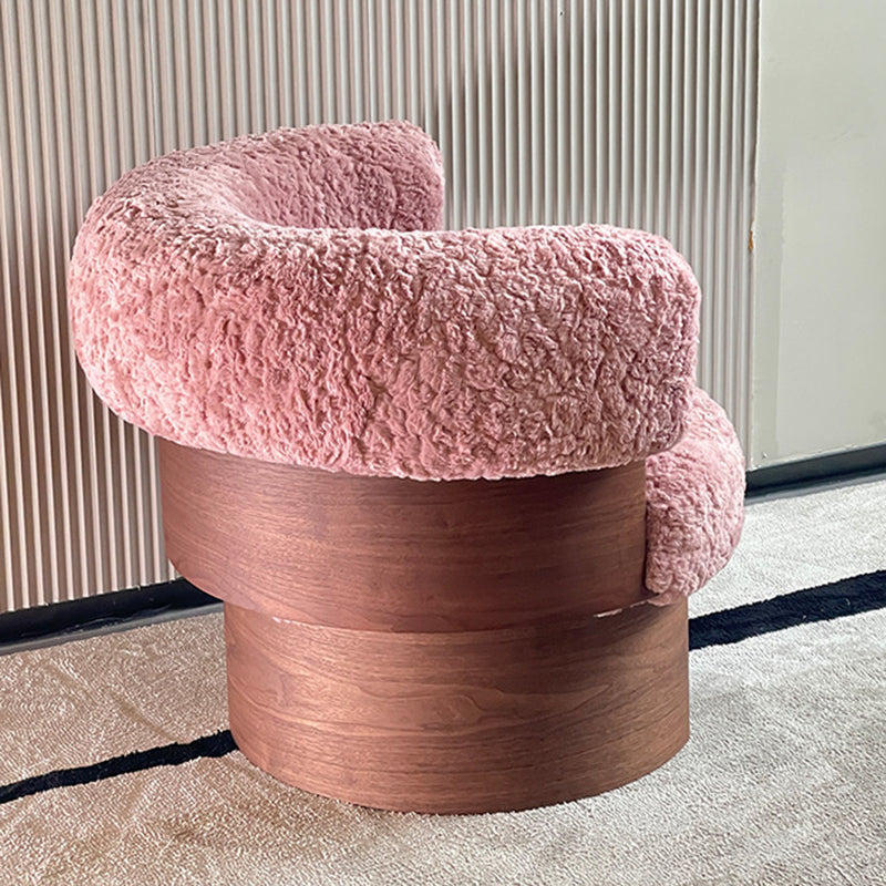 Contemporary Nordic Round Lamb Fleece Solid Wood Plywood Accent Chair Backrest Armrest For Living Room