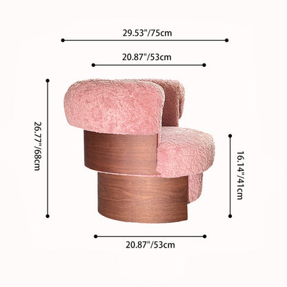 Contemporary Nordic Round Lamb Fleece Solid Wood Plywood Accent Chair Backrest Armrest For Living Room