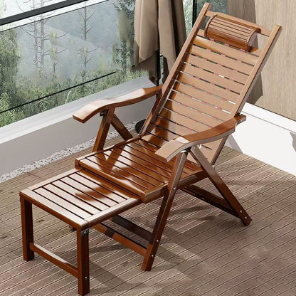 Traditional Chinese Rectangular Bamboo Wood Foldable Recliner Backrest Armrest For Living Room