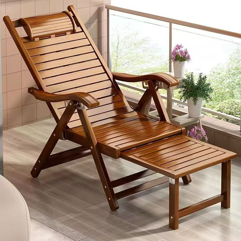 Traditional Chinese Rectangular Bamboo Wood Foldable Recliner Backrest Armrest For Living Room