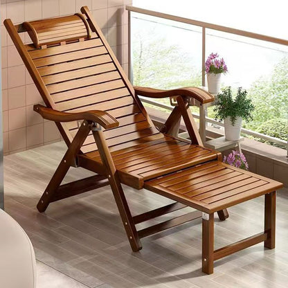 Traditional Chinese Rectangular Bamboo Wood Foldable Recliner Backrest Armrest For Living Room