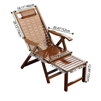 Traditional Chinese Rectangular Bamboo Wood Foldable Recliner Backrest Armrest For Living Room