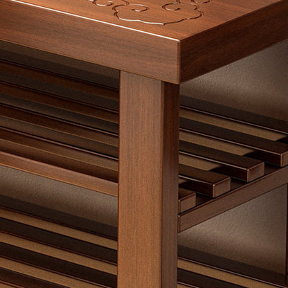 Traditional Chinese Rectangular Nan Bamboo Shoe Bench 2-Tier For Entryways