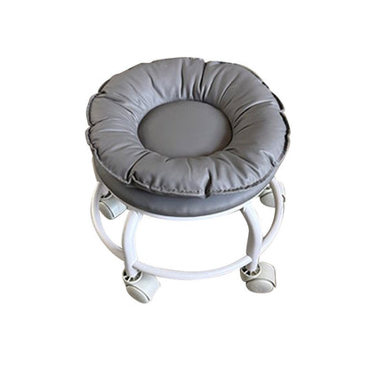 Modern Minimalist Round Faux Nappa Leather Plastic Movable Low Stool For Living Room
