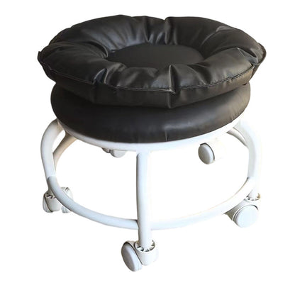 Modern Minimalist Round Faux Nappa Leather Plastic Movable Low Stool For Living Room