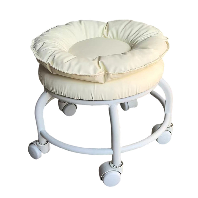 Modern Minimalist Round Faux Nappa Leather Plastic Movable Low Stool For Living Room