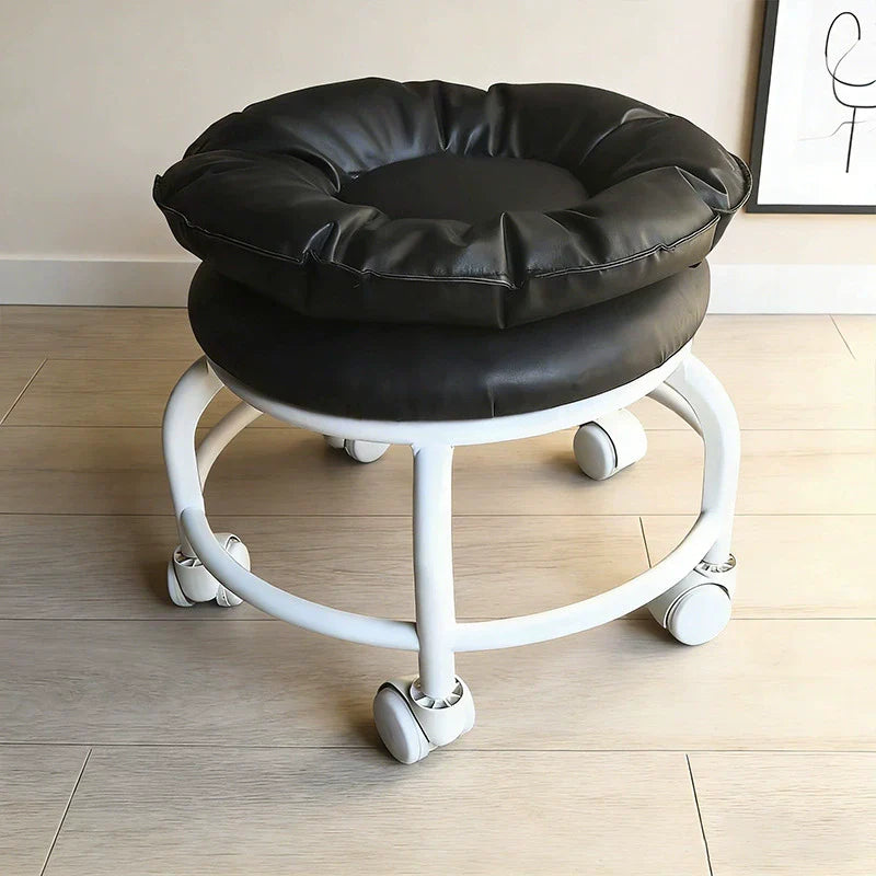 Modern Minimalist Round Faux Nappa Leather Plastic Movable Low Stool For Living Room