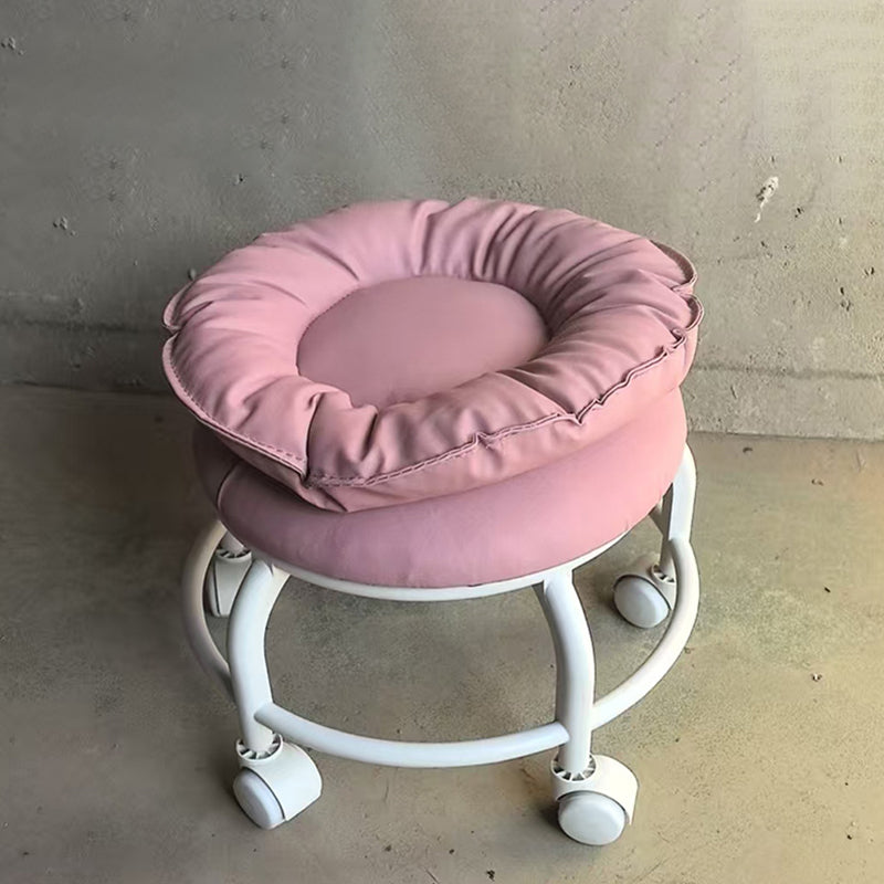 Modern Minimalist Round Faux Nappa Leather Plastic Movable Low Stool For Living Room
