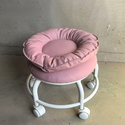 Modern Minimalist Round Faux Nappa Leather Plastic Movable Low Stool For Living Room