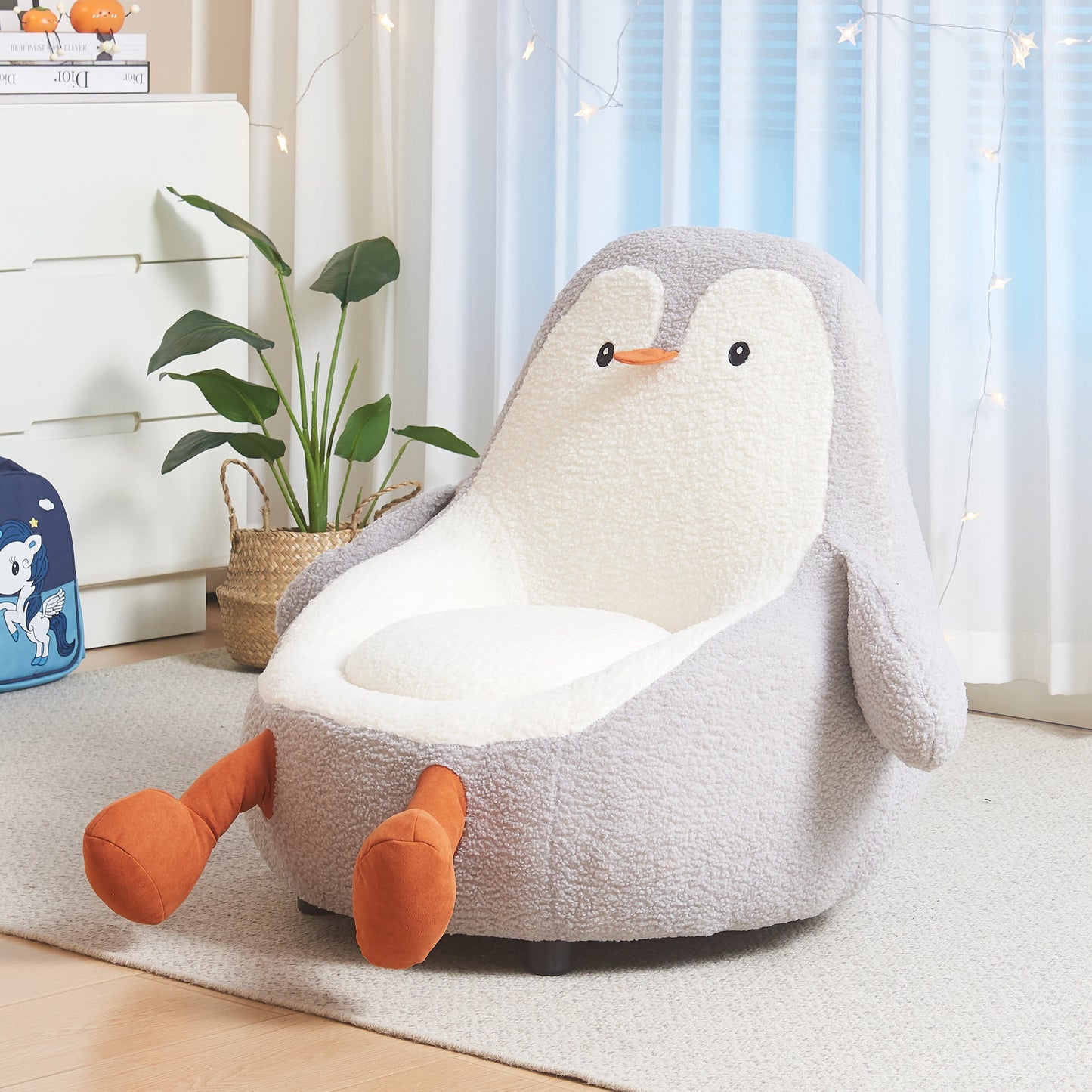 Contemporary Creative Kids Avocado-shaped Penguin-shaped Sponge Sherpa Fabric Accent Chair Backrest Armless For Living Room