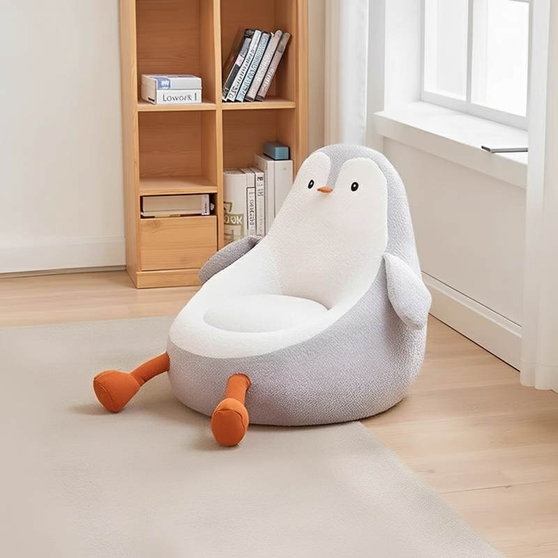 Contemporary Creative Kids Avocado-shaped Penguin-shaped Sponge Sherpa Fabric Accent Chair Backrest Armless For Living Room