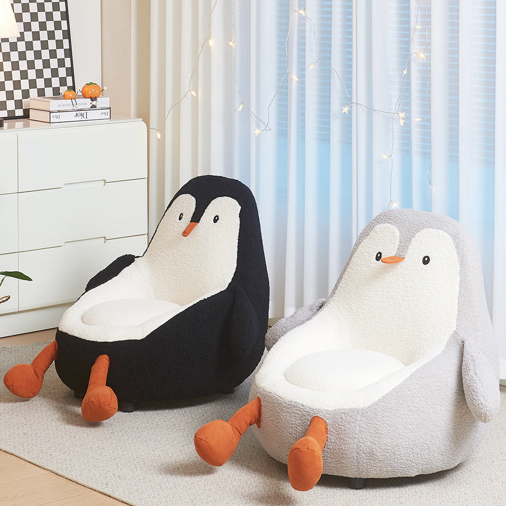 Contemporary Creative Kids Avocado-shaped Penguin-shaped Sponge Sherpa Fabric Accent Chair Backrest Armless For Living Room