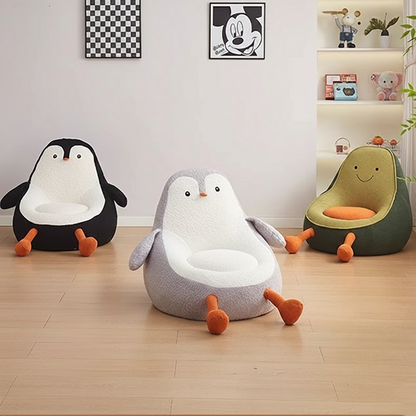 Contemporary Creative Kids Avocado-shaped Penguin-shaped Sponge Sherpa Fabric Accent Chair Backrest Armless For Living Room