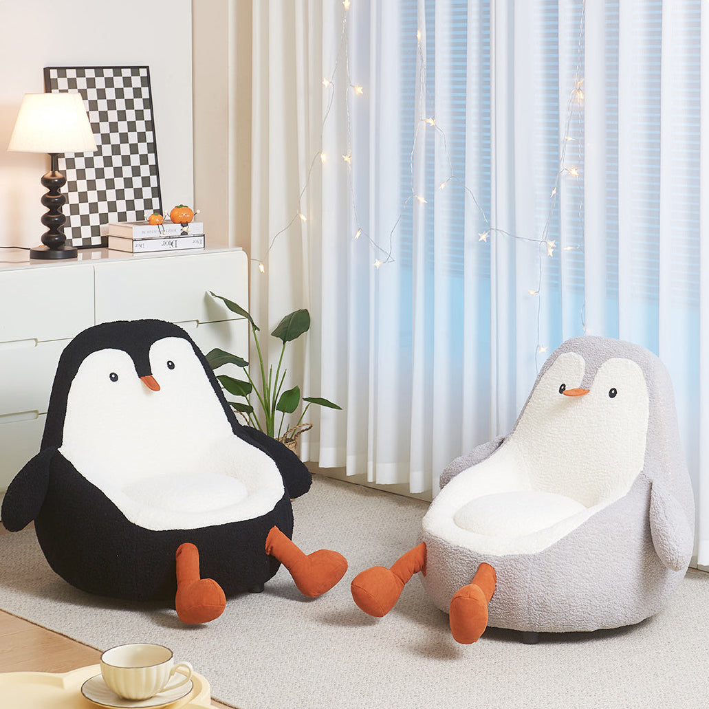 Contemporary Creative Kids Avocado-shaped Penguin-shaped Sponge Sherpa Fabric Accent Chair Backrest Armless For Living Room