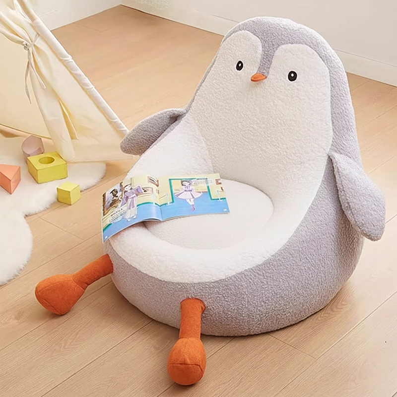 Contemporary Creative Kids Avocado-shaped Penguin-shaped Sponge Sherpa Fabric Accent Chair Backrest Armless For Living Room